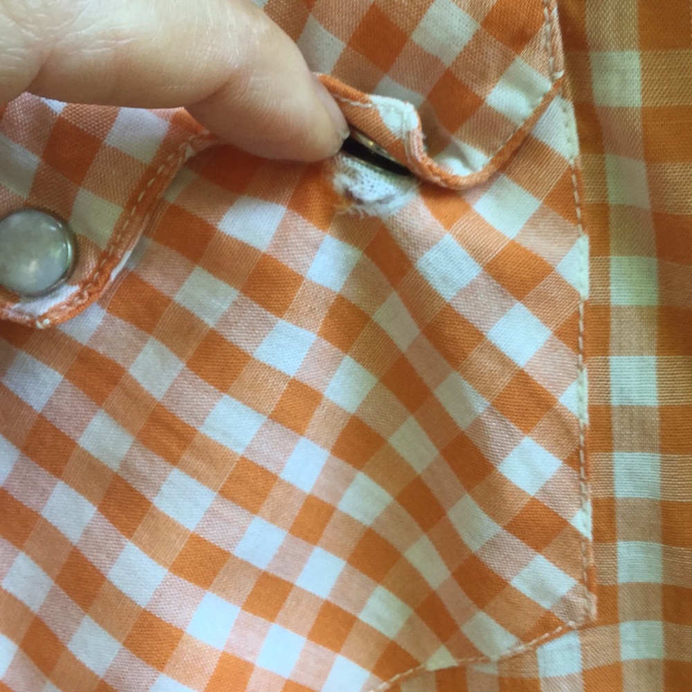 Unisex Vintage Orange/White Gingham Western Shirt - Picture 8 of 8